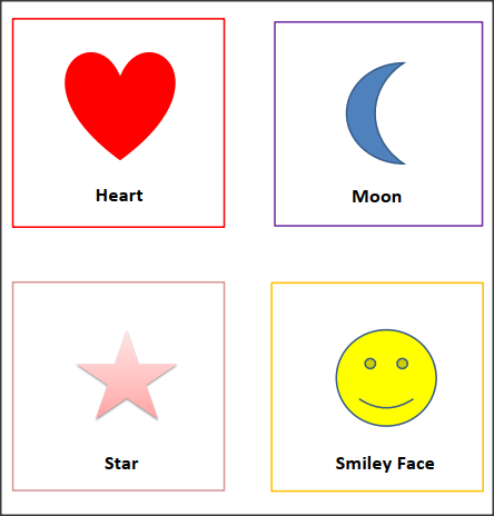 Printable SHAPES FLASH CARDS with Colors- Heart, Moon, Star, Smiley Face