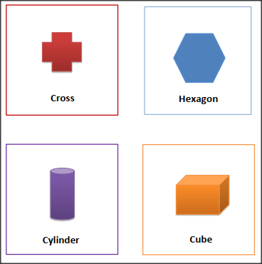 SHAPES FLASH CARDS Cross, Hexagon, Cylinder, Cube printables