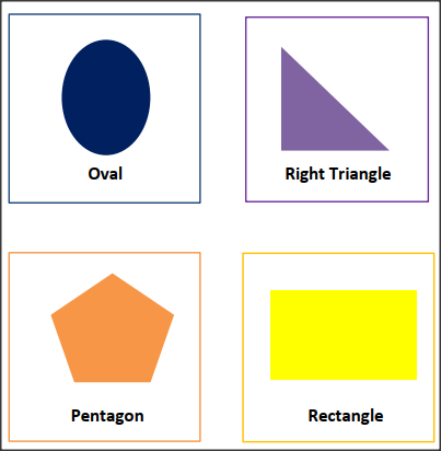 Free Shapes flash cards with colors,oval,right-triangle,pentagon,rectangle