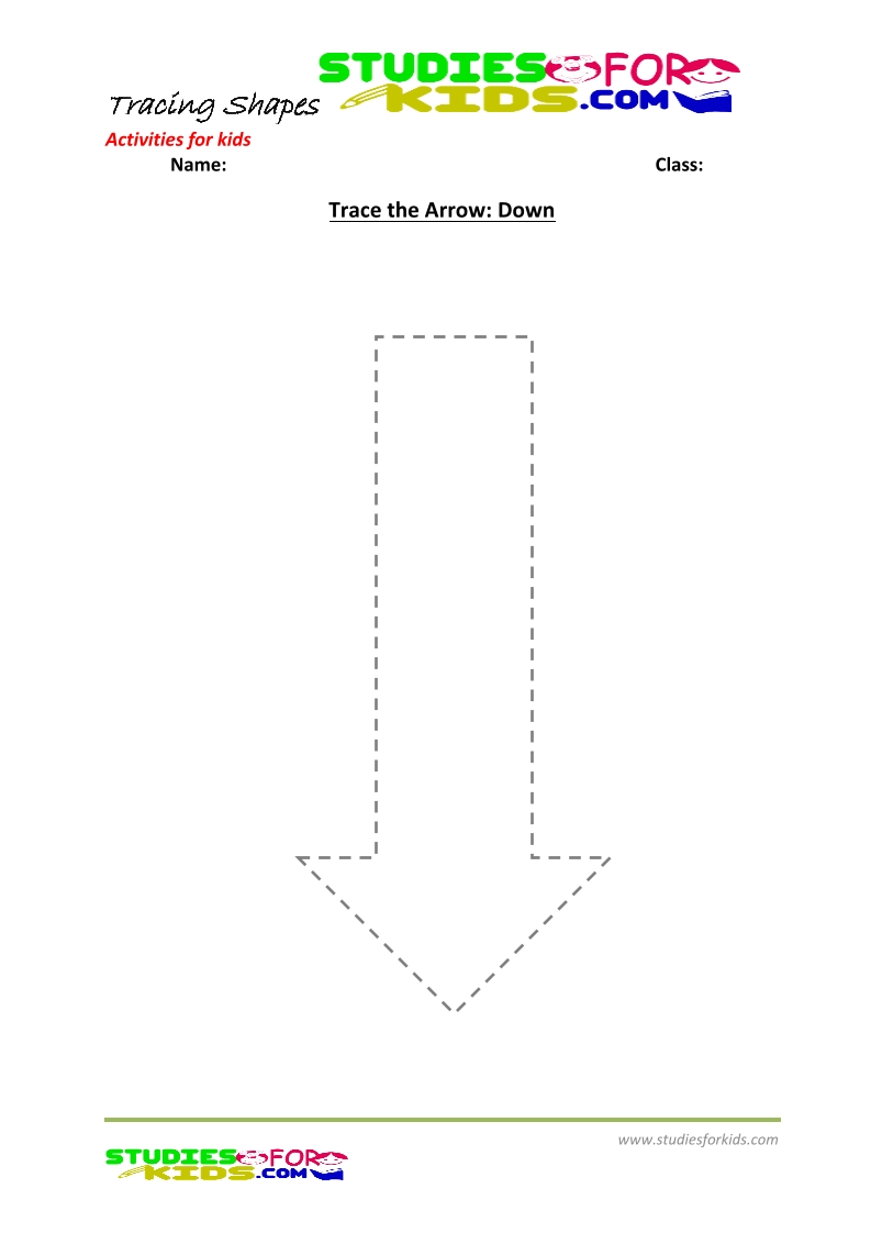 tracing shapes worksheet for kindergarten-  Arrow down