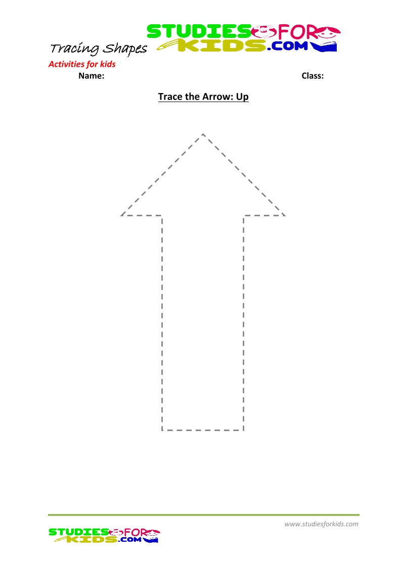tracing shapes worksheet for kindergarten - trace Arrow Up