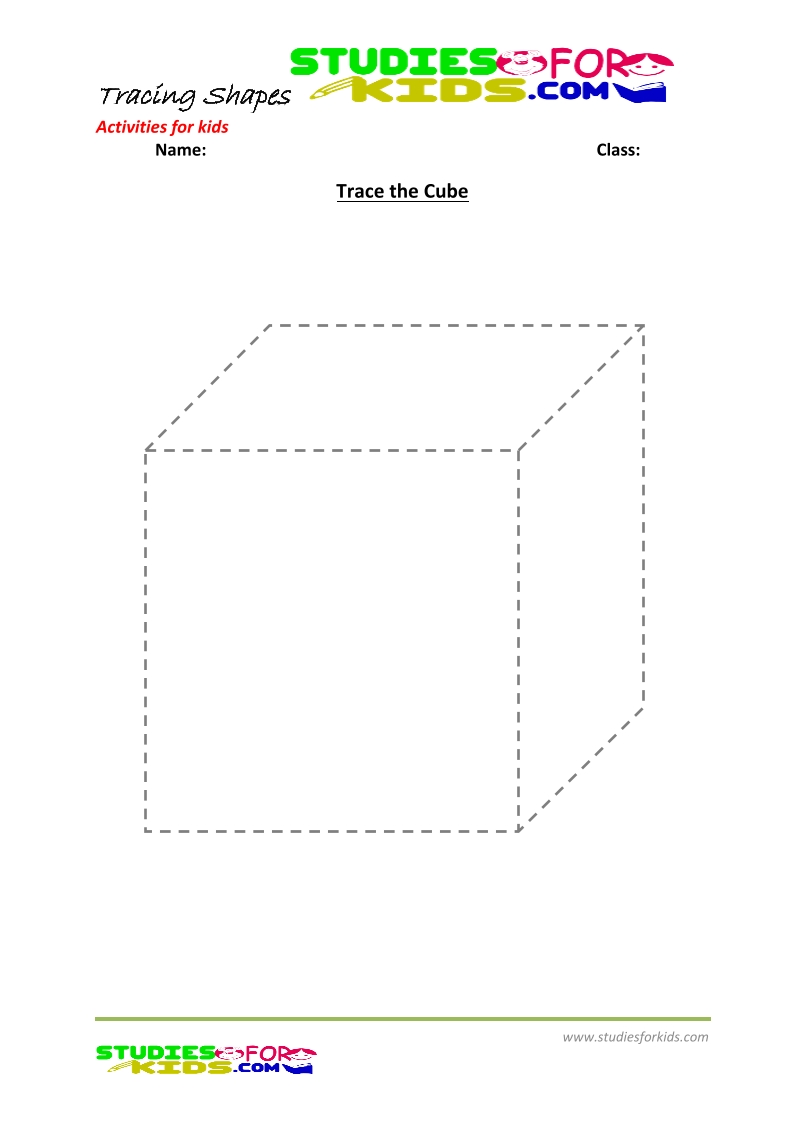 tracing shapes worksheet for kindergarten - the cube