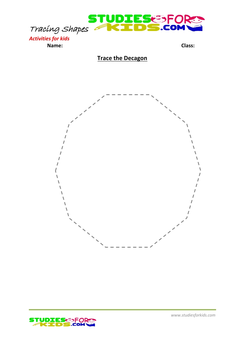 tracing shapes worksheet for kindergarten trace the Decagon