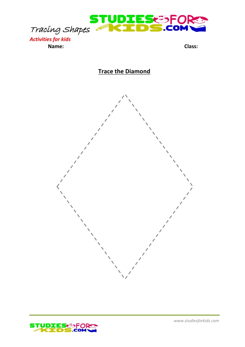 tracing shapes worksheet for kindergarten - trace the Diamond