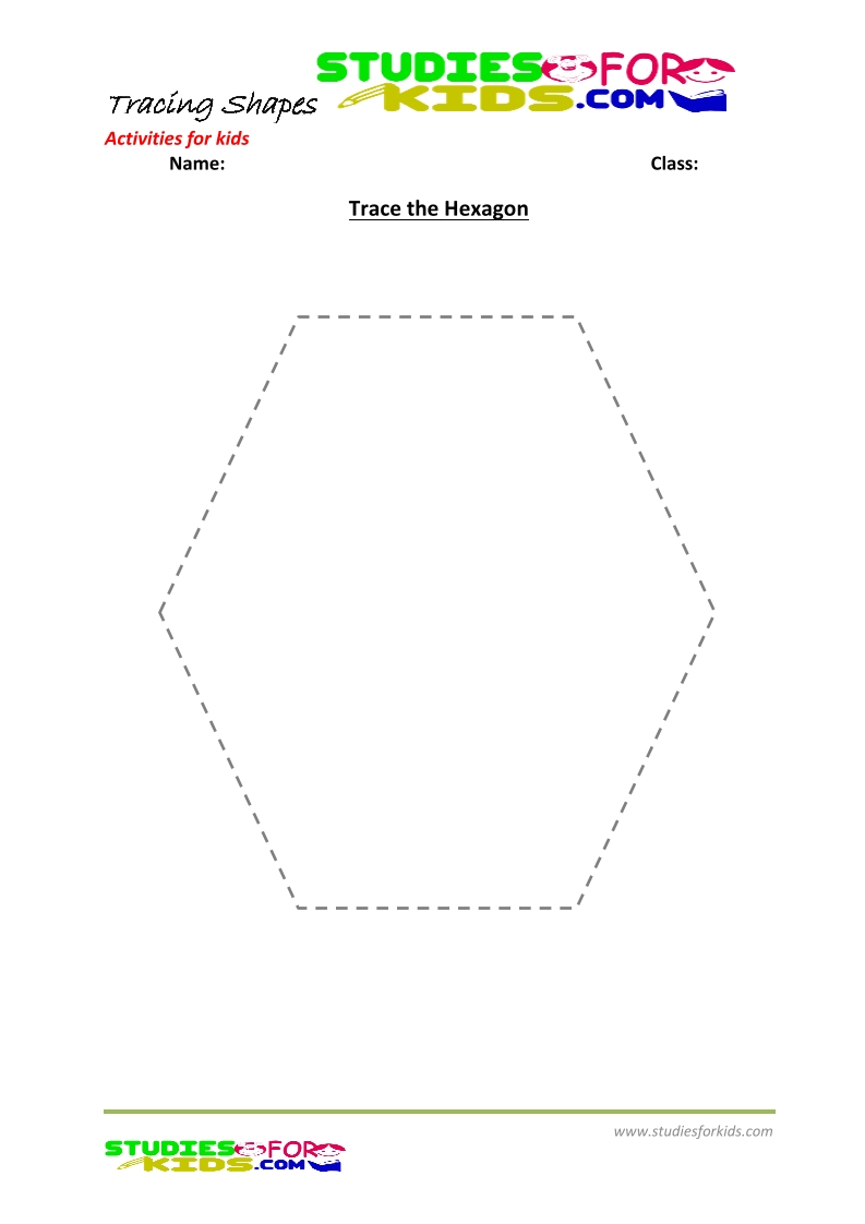 tracing shapes worksheet for kindergarten -trace the hexagon