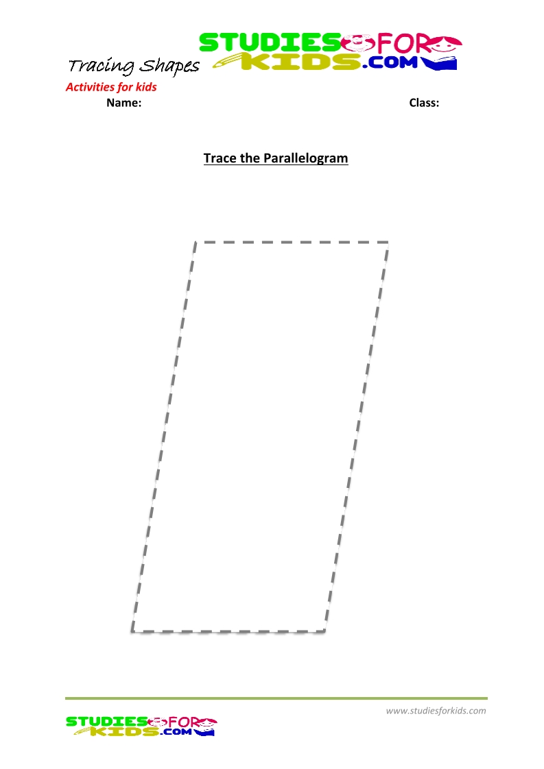 tracing shapes worksheet for kindergarten - trace the Parallelogram