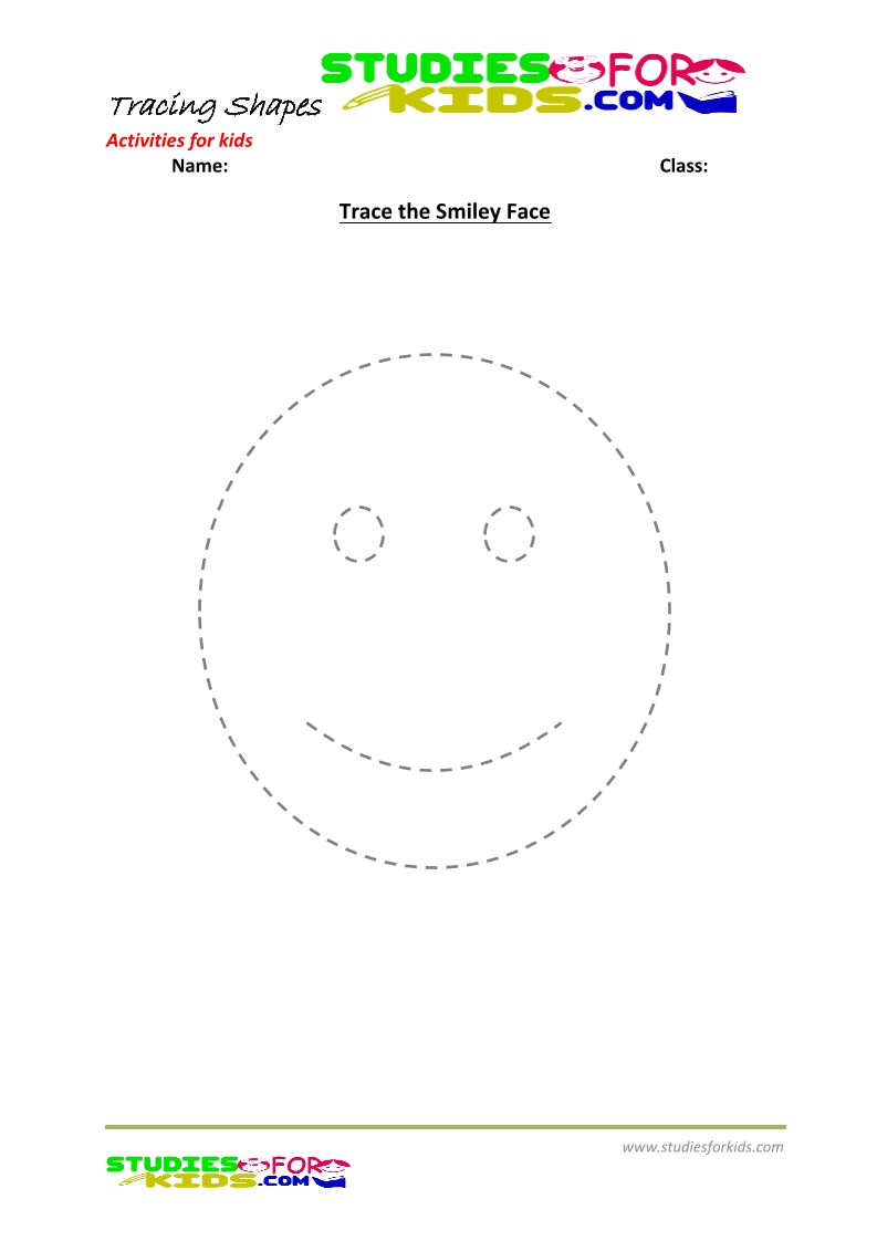 tracing shapes worksheet for kindergarten trace the smiley face