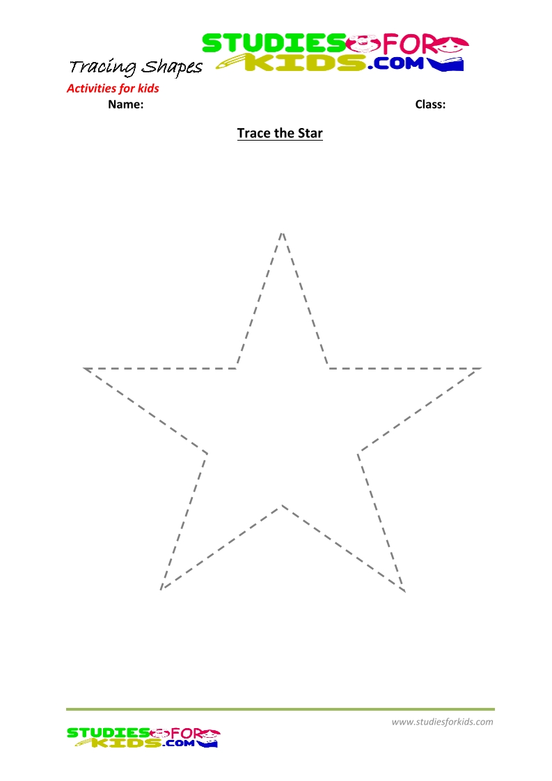 tracing shapes worksheet for kindergarten trace the star