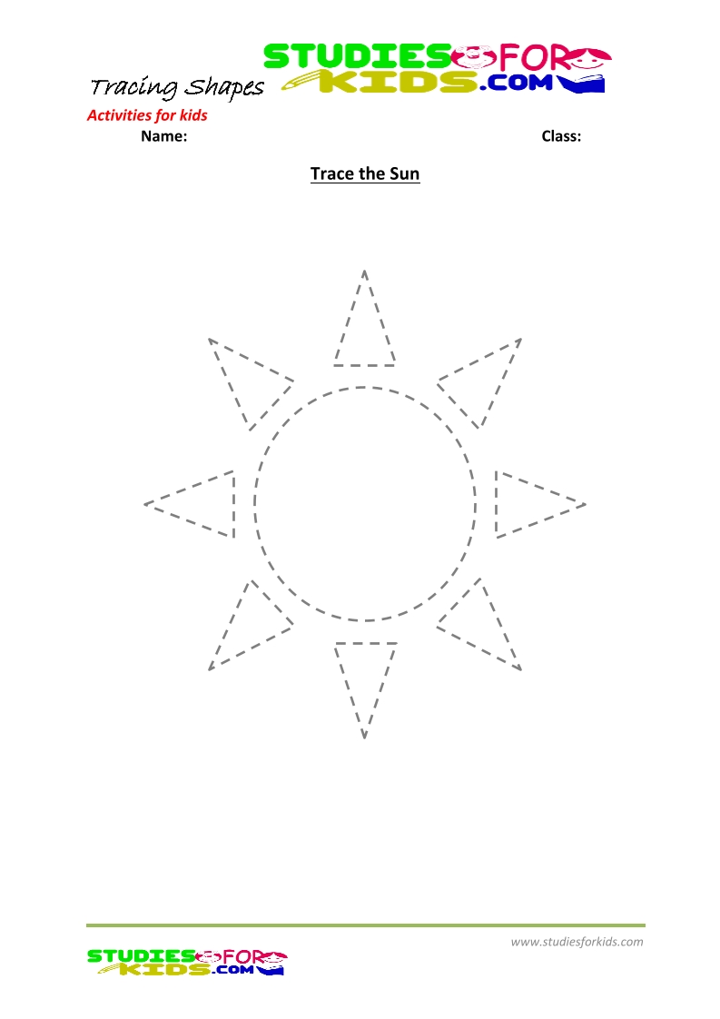 tracing shapes worksheet for kindergarten trace the sun