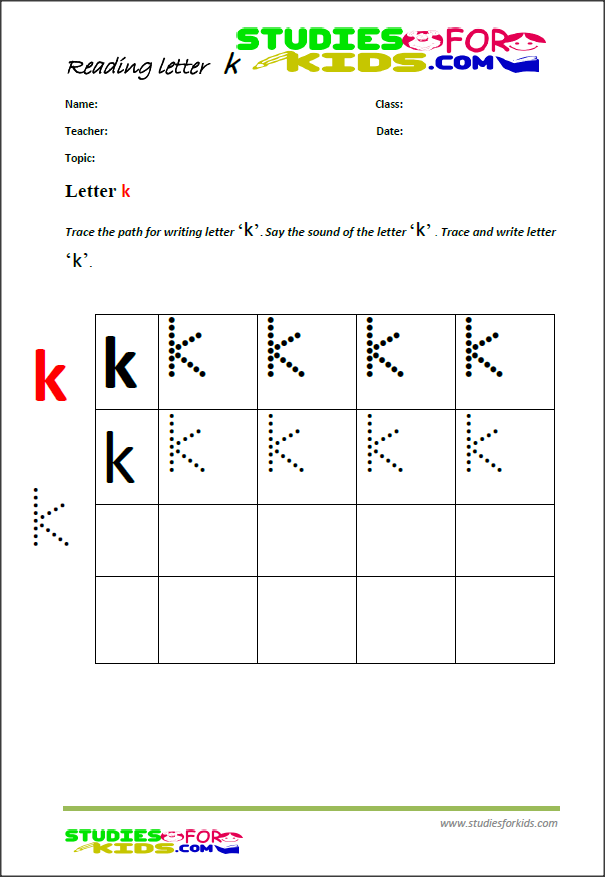 ABc writing worksheets letter k PDF