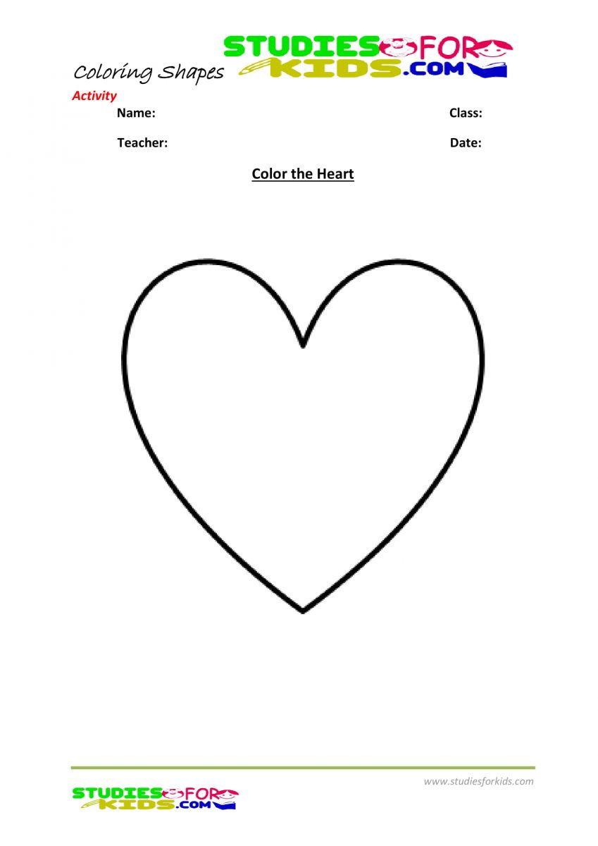 Preschool shapes coloring pages pdf-  color the heart shape