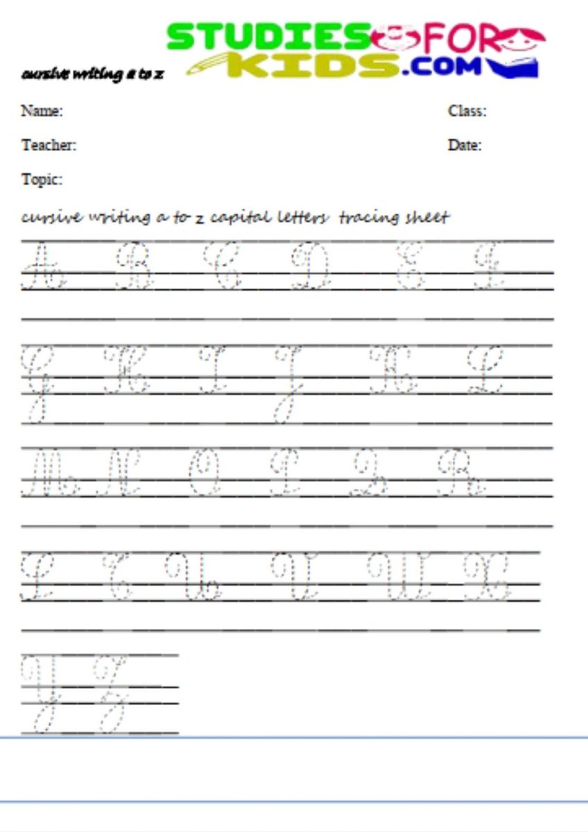 download Free printable printable cursive writing worksheets capital letters a to z pdf tracing