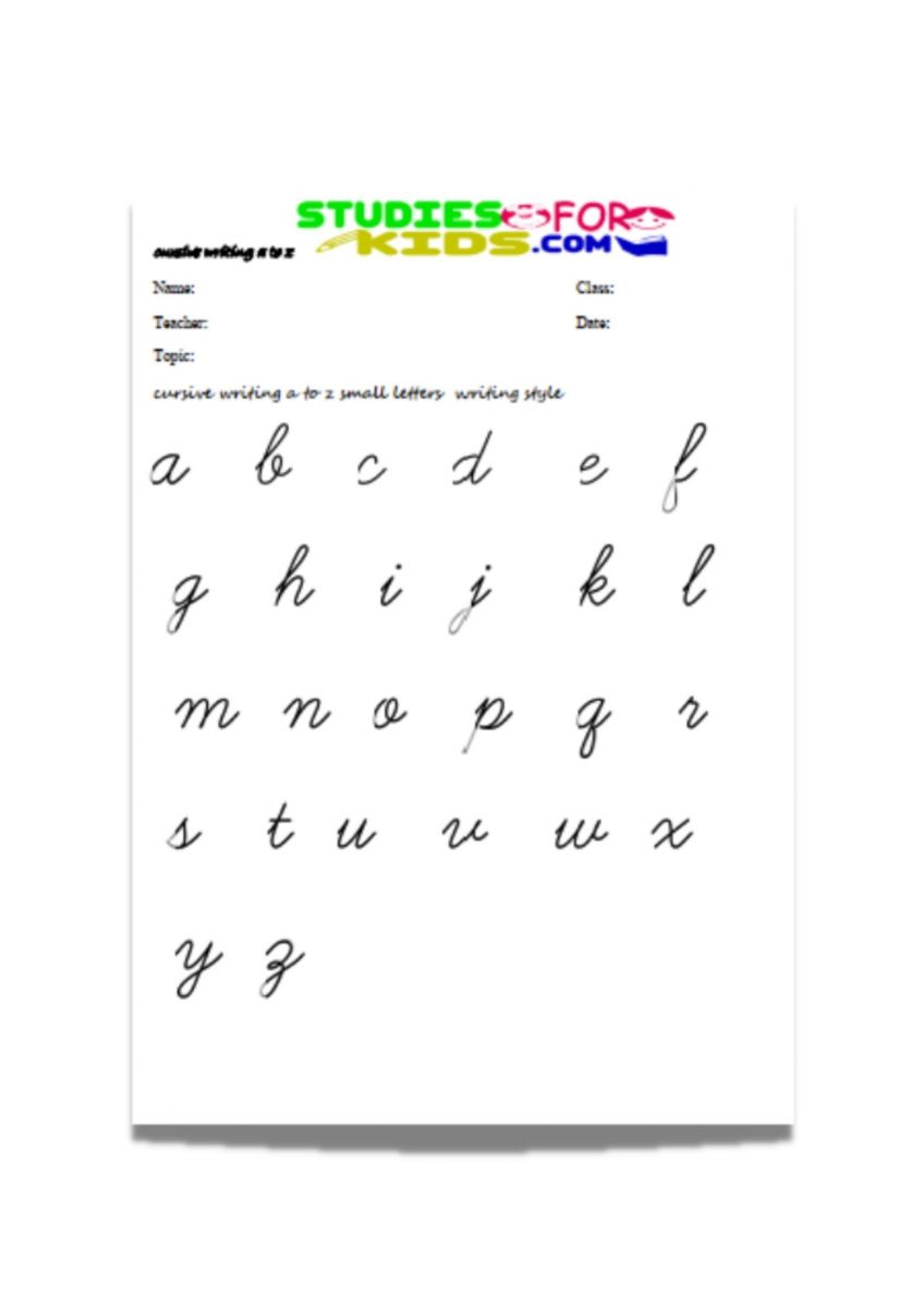 Free printable printable cursive writing worksheets small letters a to z pdf writing style download