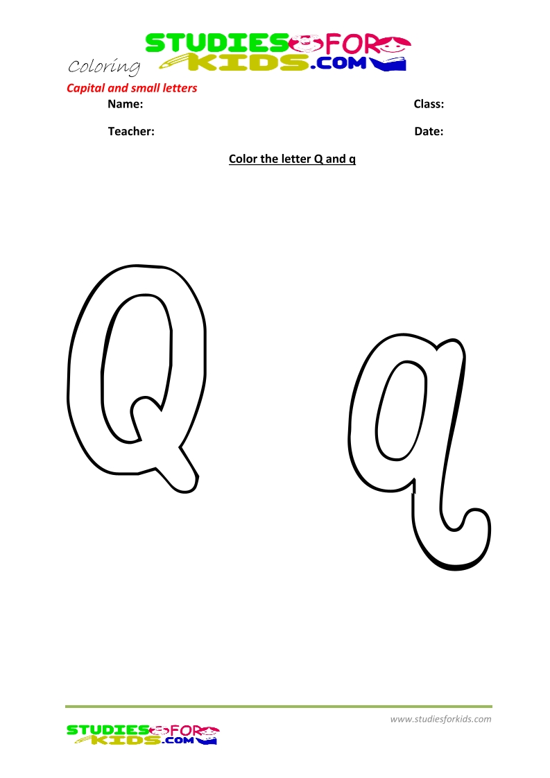abc coloring pages pdf capital and small letters- Letter q