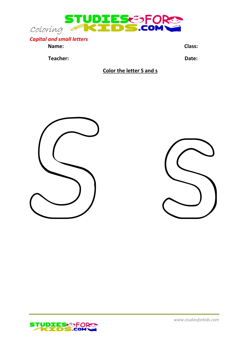 abc coloring pages pdf capital and small letters- Letter s