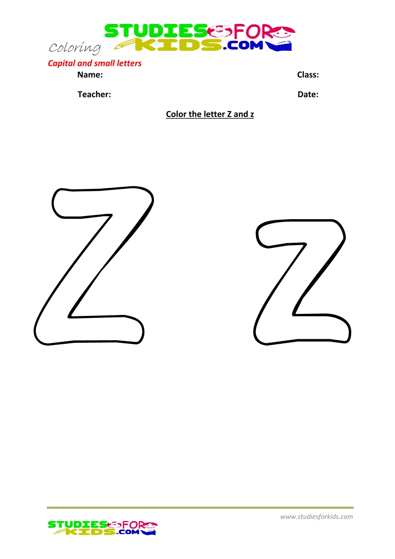 abc coloring pages pdf capital and small letters- Letter z