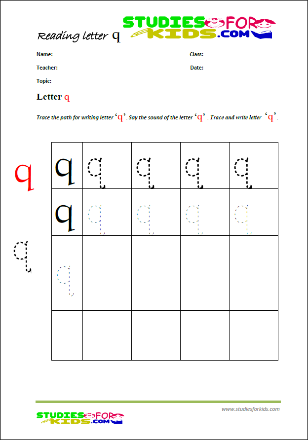 alphabet handwriting worksheets letter Q- PDF printables