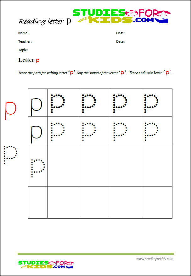 alphabet writing practice worksheet letter p -pDF printables