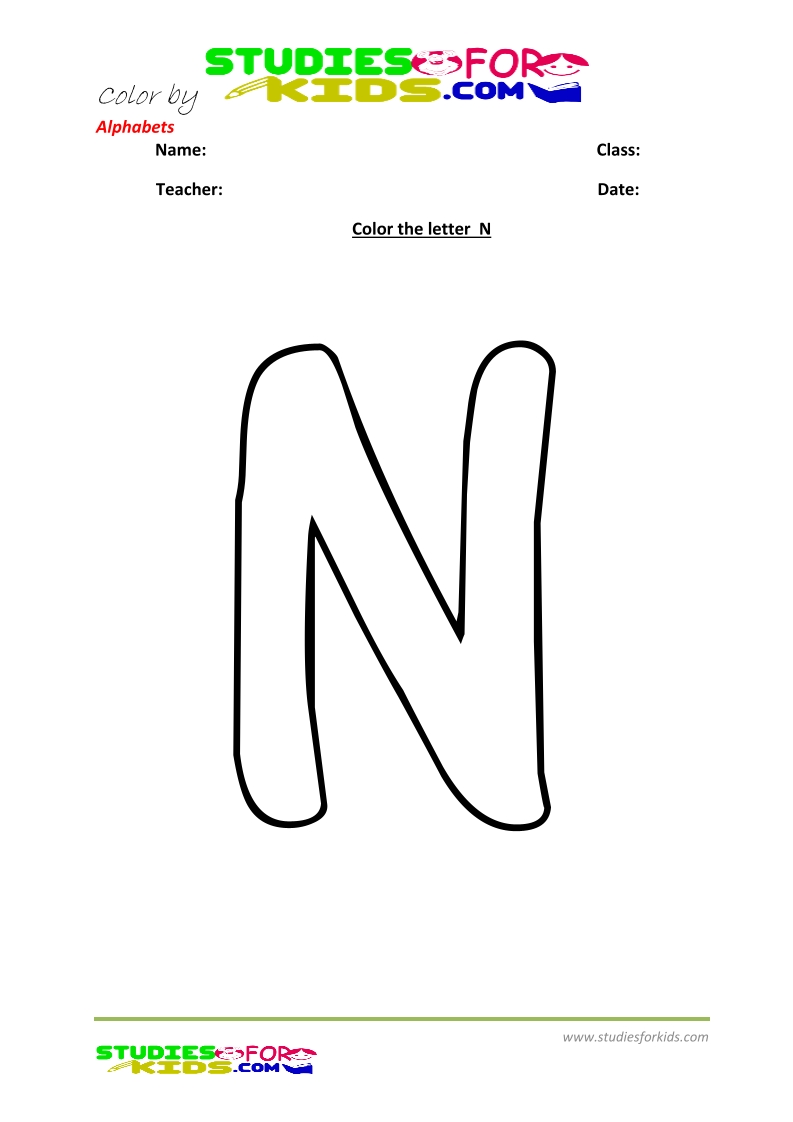 Alphabet coloring pages worksheets for kindergarten-letter N