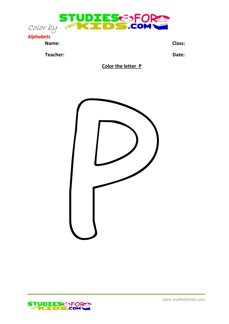 Alphabet coloring pages worksheets for kindergarten-letter P
