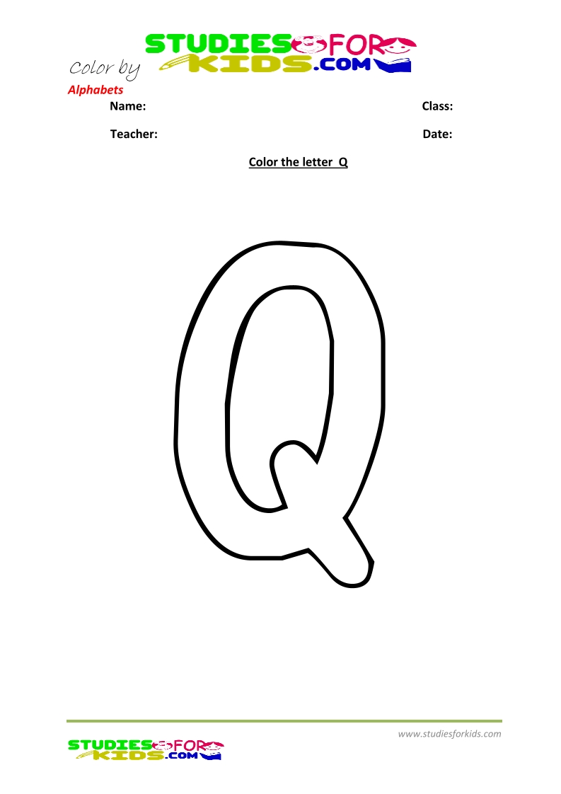 alphabet coloring pages worksheets for kindergarten- Letter Q