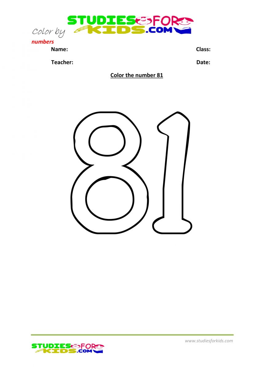 Preschool printable worksheet color by numbers 81
