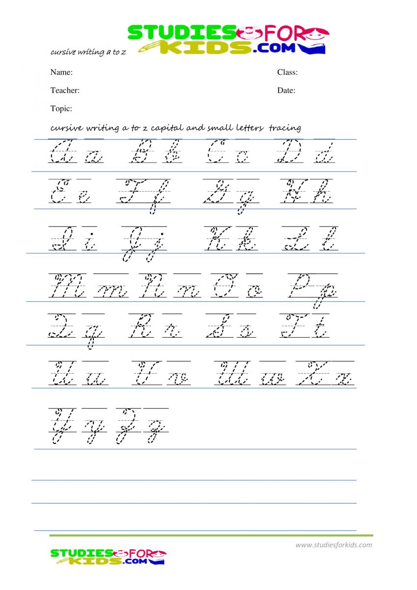 Cursive writing a to z capital and small letters pdf image on one page
