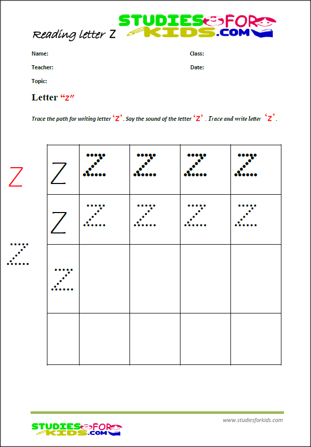 cursive writing worksheets free printable PDF-letter Z