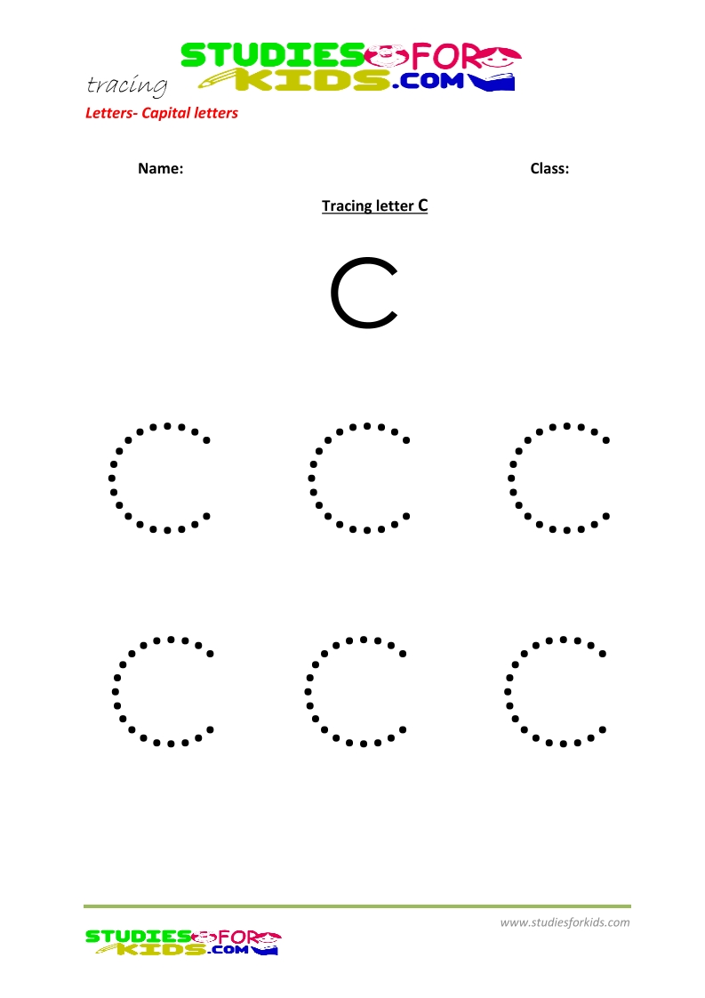 Free printable preschool worsheets tracing letters upper case - c pdf