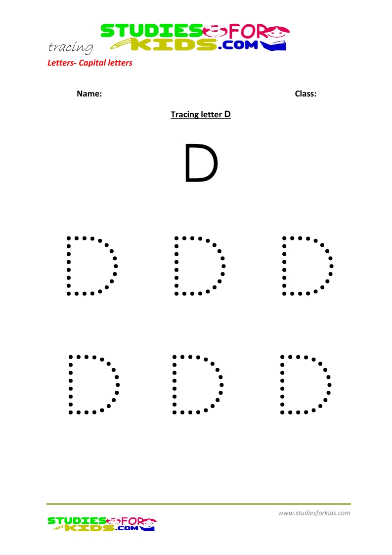 Free printable preschool worsheets tracing letters upper case - D pdf
