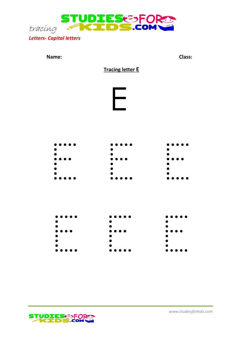 Free printable preschool worsheets tracing letters upper case - E .pdf