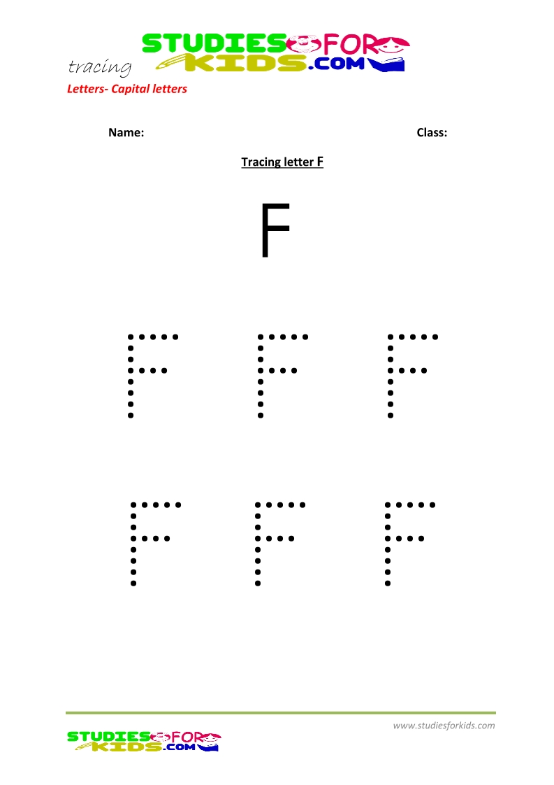 Free printable preschool worsheets tracing letters upper case - F pdf