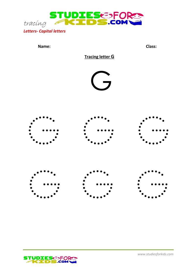 Free printable preschool worsheets tracing letters upper case - G pdf