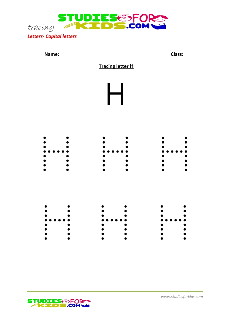 Free printable preschool worsheets tracing letters upper case - H pdf