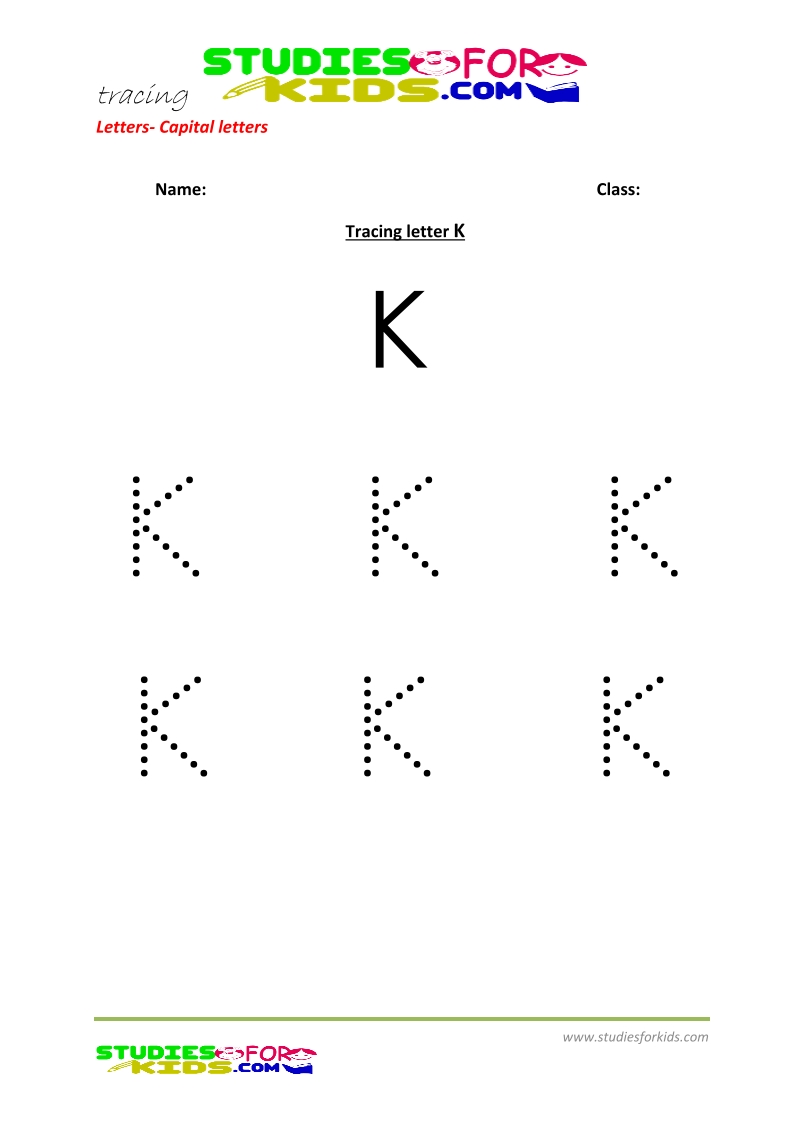 Free printable preschool worsheets tracing letters upper case - K .pdf