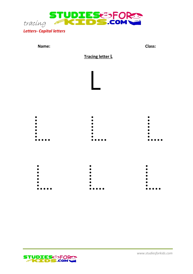 Free printable preschool worsheets tracing letters upper case - L .pdf