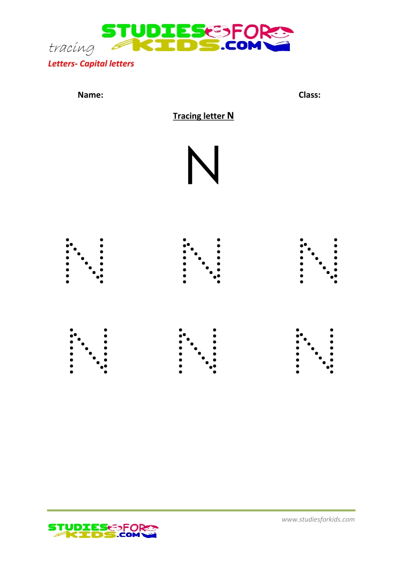 Free printable preschool worsheets tracing letters upper case - N .pdf