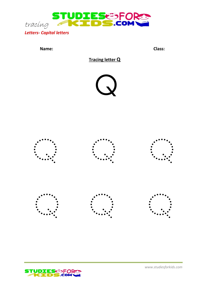Free printable preschool worsheets tracing letters upper case - Q .pdf
