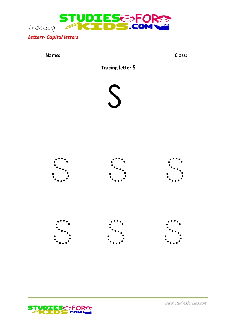 Free printable preschool worsheets tracing letters upper case - S .pdf