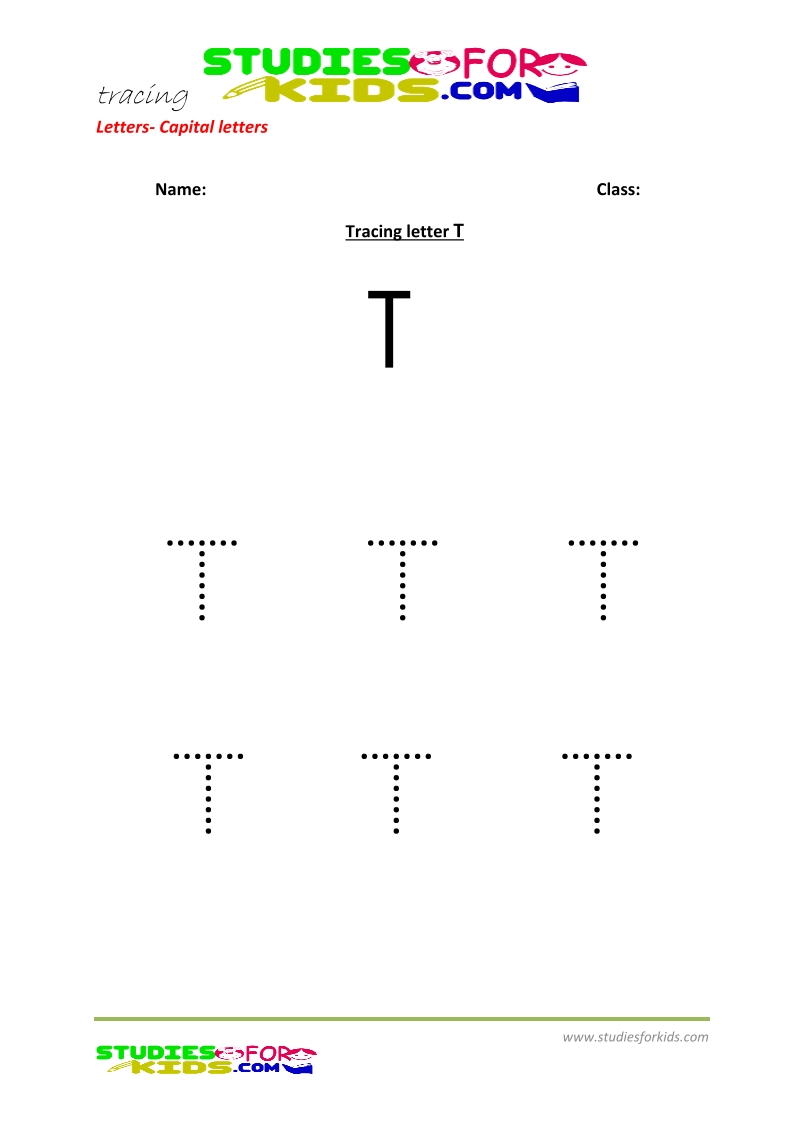 Free printable preschool worsheets tracing letters upper case - T .pdf