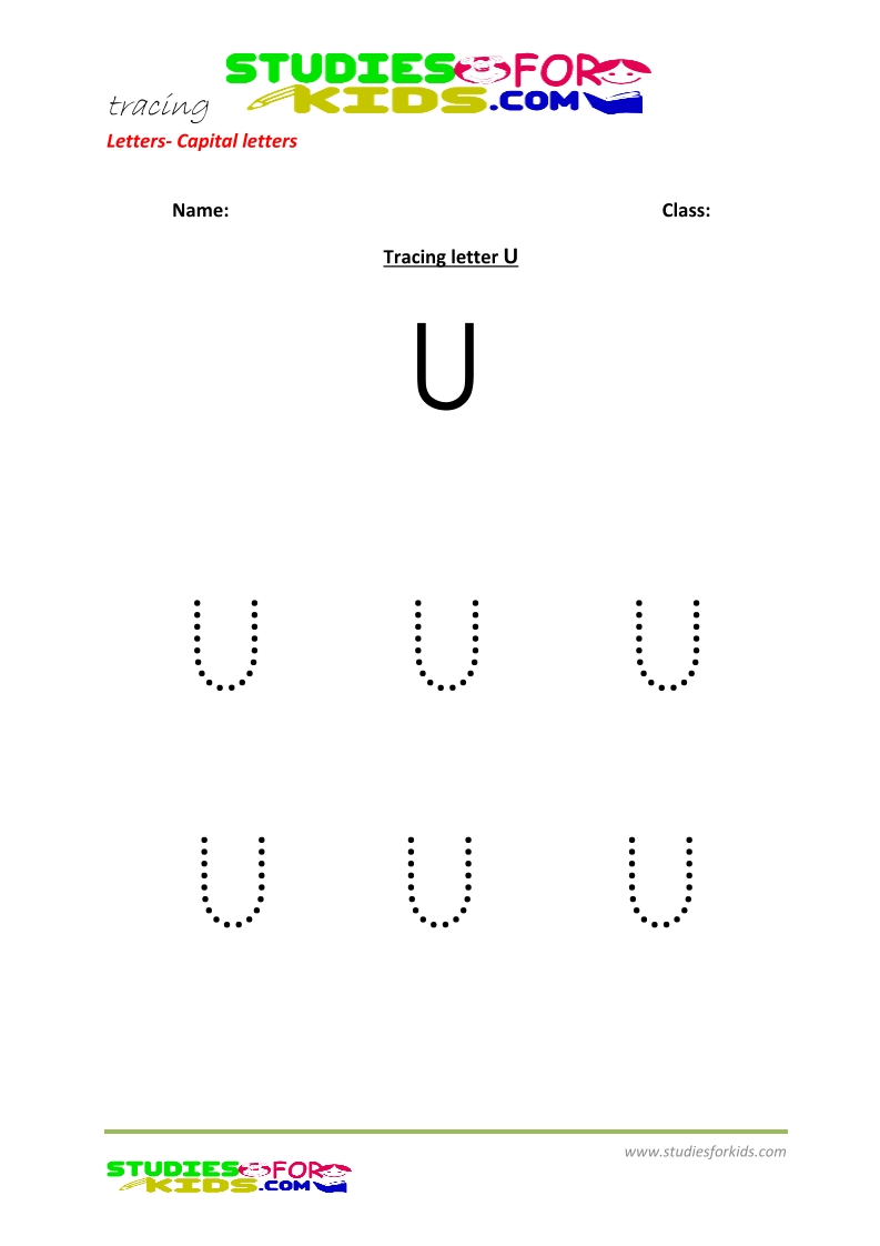 Free printable preschool worsheets tracing letters upper case - U .pdf