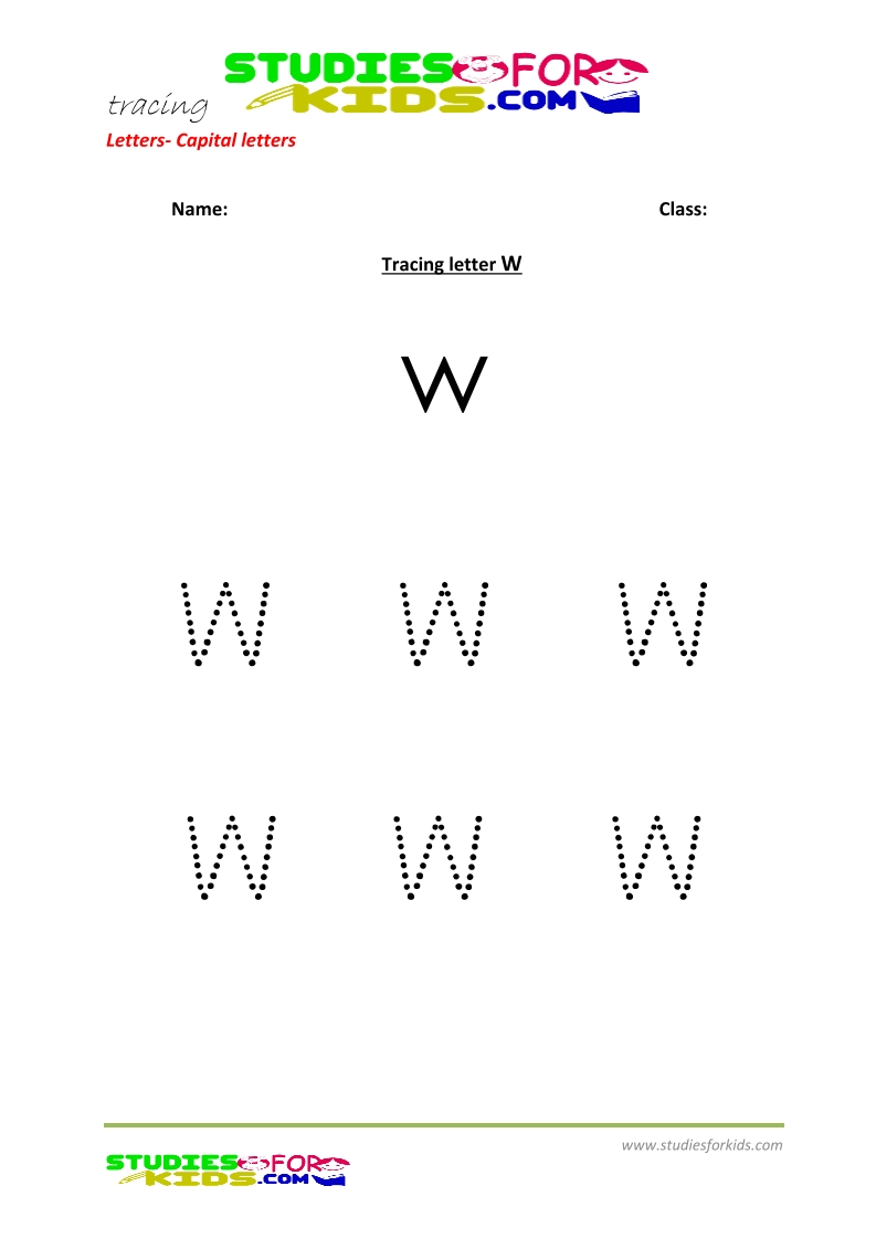Free printable preschool worsheets tracing letters capital letters - W .pdf