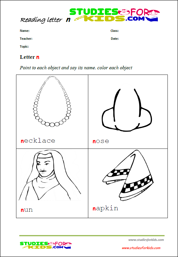 learn letter n with reading worksheets exercises for kids .PDF