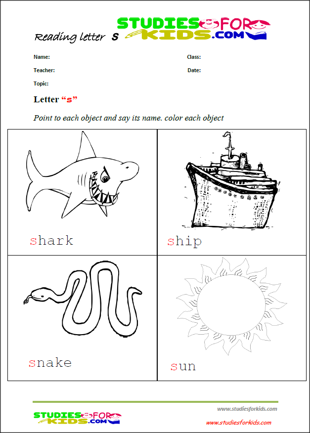 letter S reading worksheets for kids printables pdf lessons