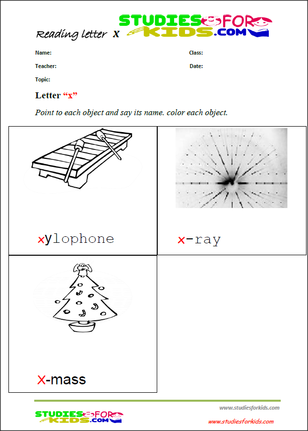 letter X kindergarden reading worksheets printables pdf
