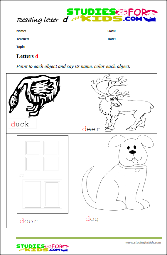 letter d printable reading worksheets for children-worksheet PDF