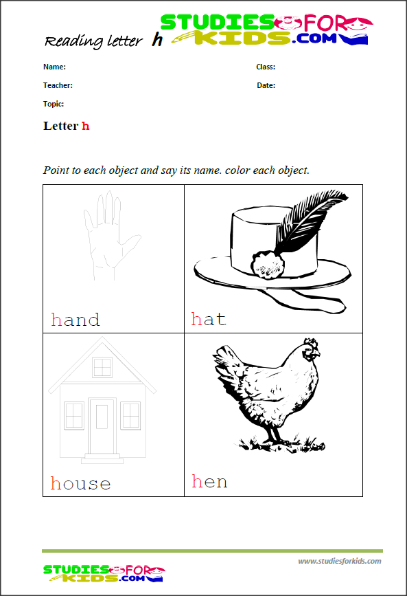 letter h reading printable worksheets-printable for kids PDF