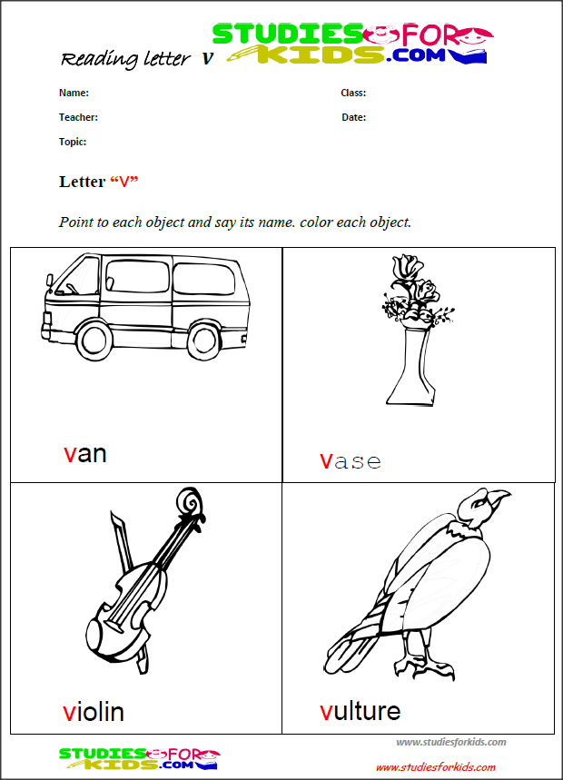 letter v kids reading worksheets printables