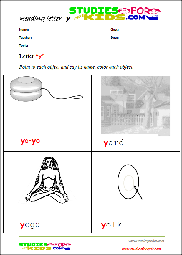 Pre school letter y reading worksheets printable colouring sheet