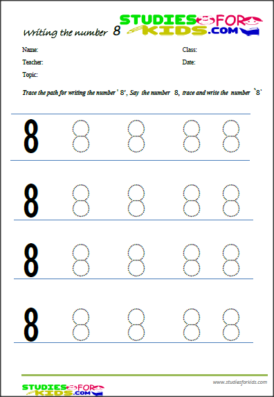 number 8 free printable number tracing worksheets